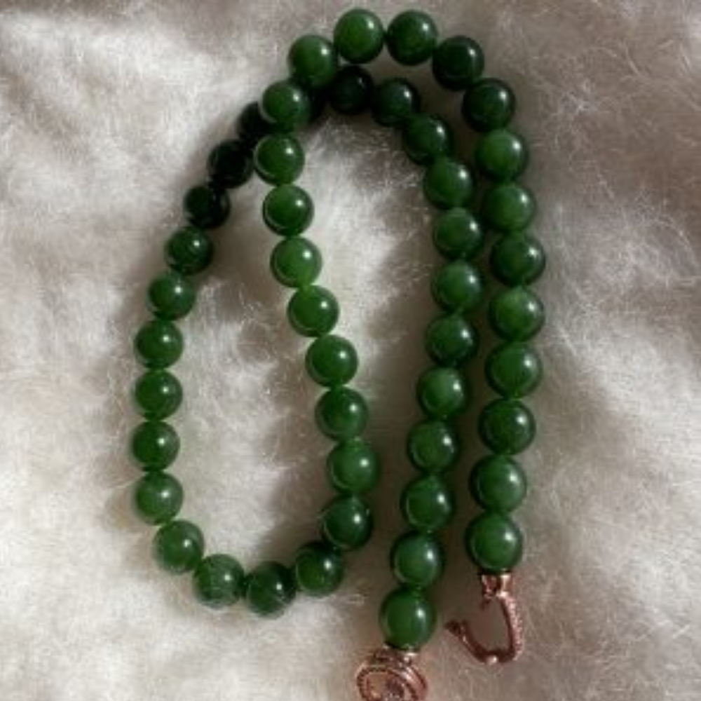 10mm Rich Green Nephrite Bead Necklace - Image 6