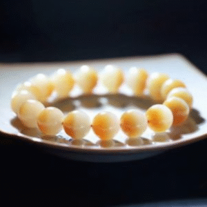 12cm“Sugar Red and White” Nephrite Jade Beads Bracelet