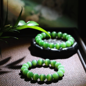 12mm Green Cat-Eye Nephrite Bead Bracelet