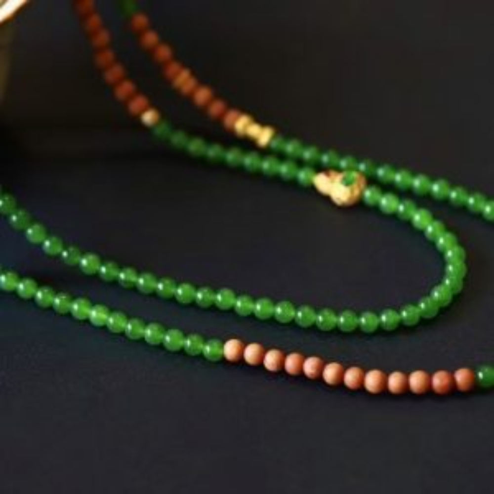 6mm Green Nephrite Jade Bead Necklace & Bracelet Designed Set - Image 2