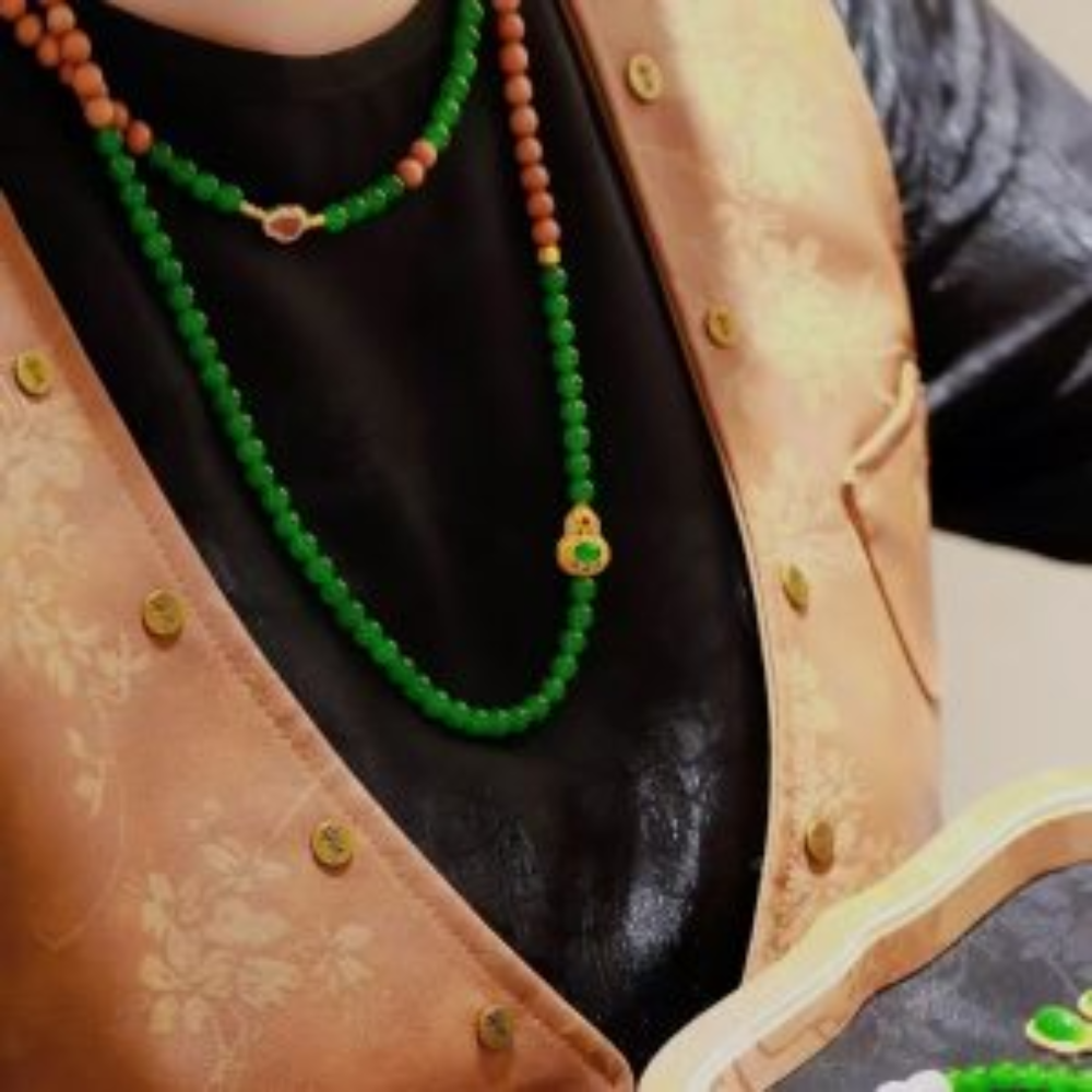 6mm Green Nephrite Jade Bead Necklace & Bracelet Designed Set - Image 3