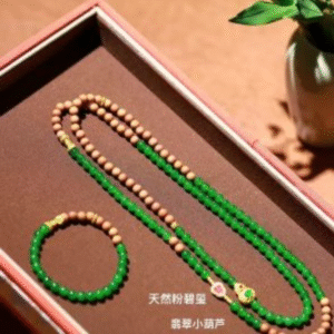 6mm Green Nephrite Jade Bead Necklace & Bracelet Designed Set
