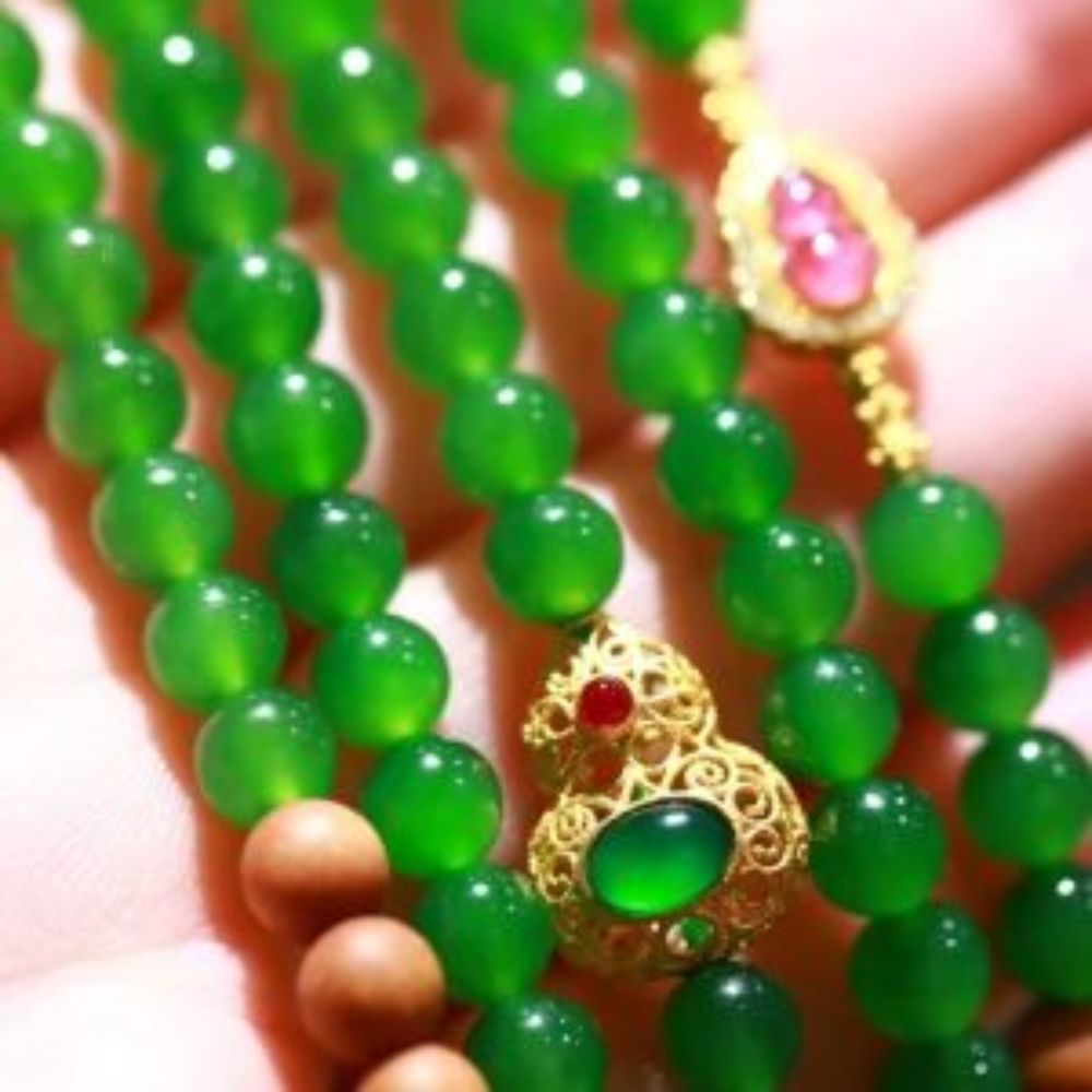 6mm Green Nephrite Jade Bead Necklace & Bracelet Designed Set - Image 4
