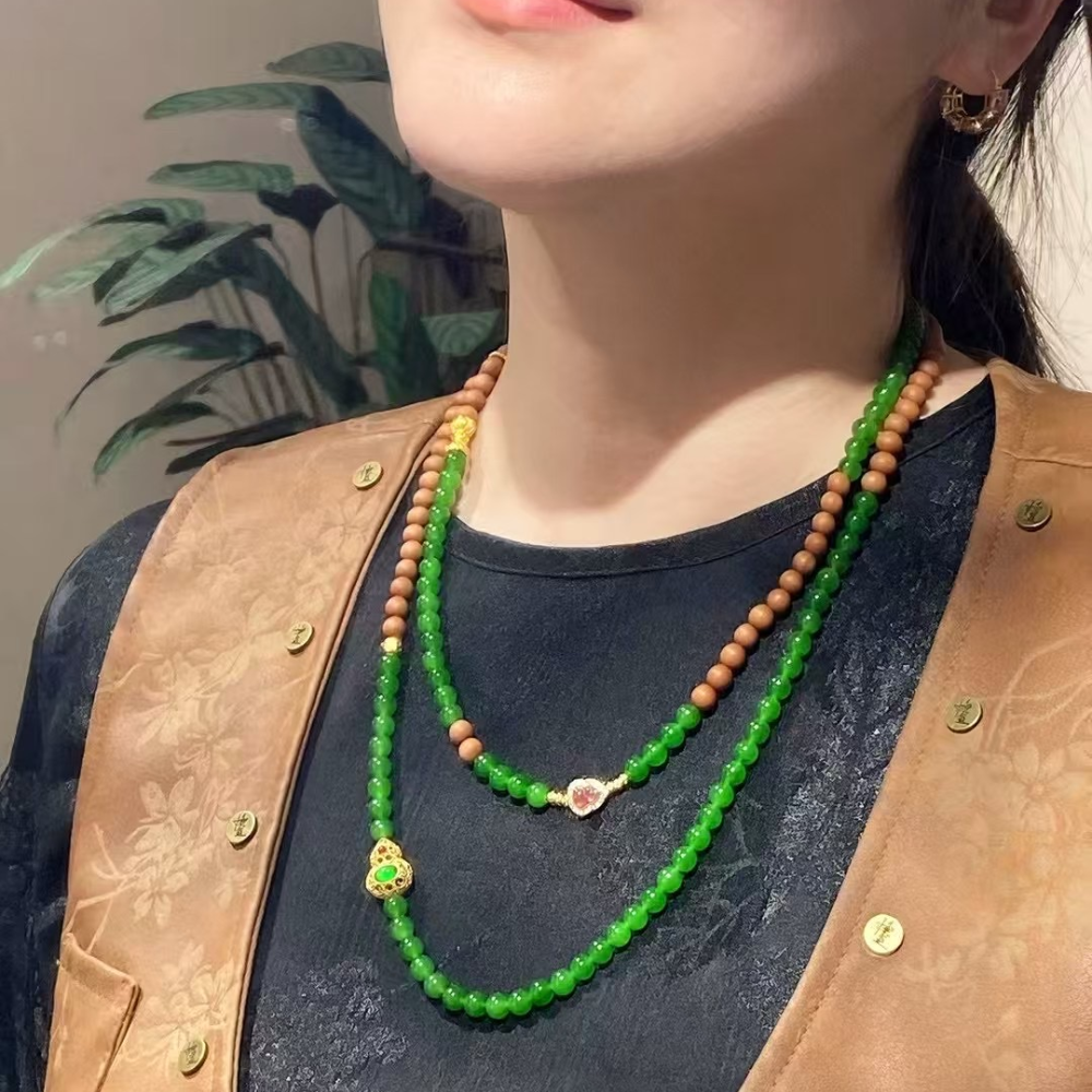 6mm Green Nephrite Jade Bead Necklace & Bracelet Designed Set - Image 5