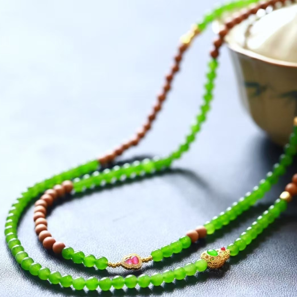 6mm Green Nephrite Jade Bead Necklace & Bracelet Designed Set - Image 7