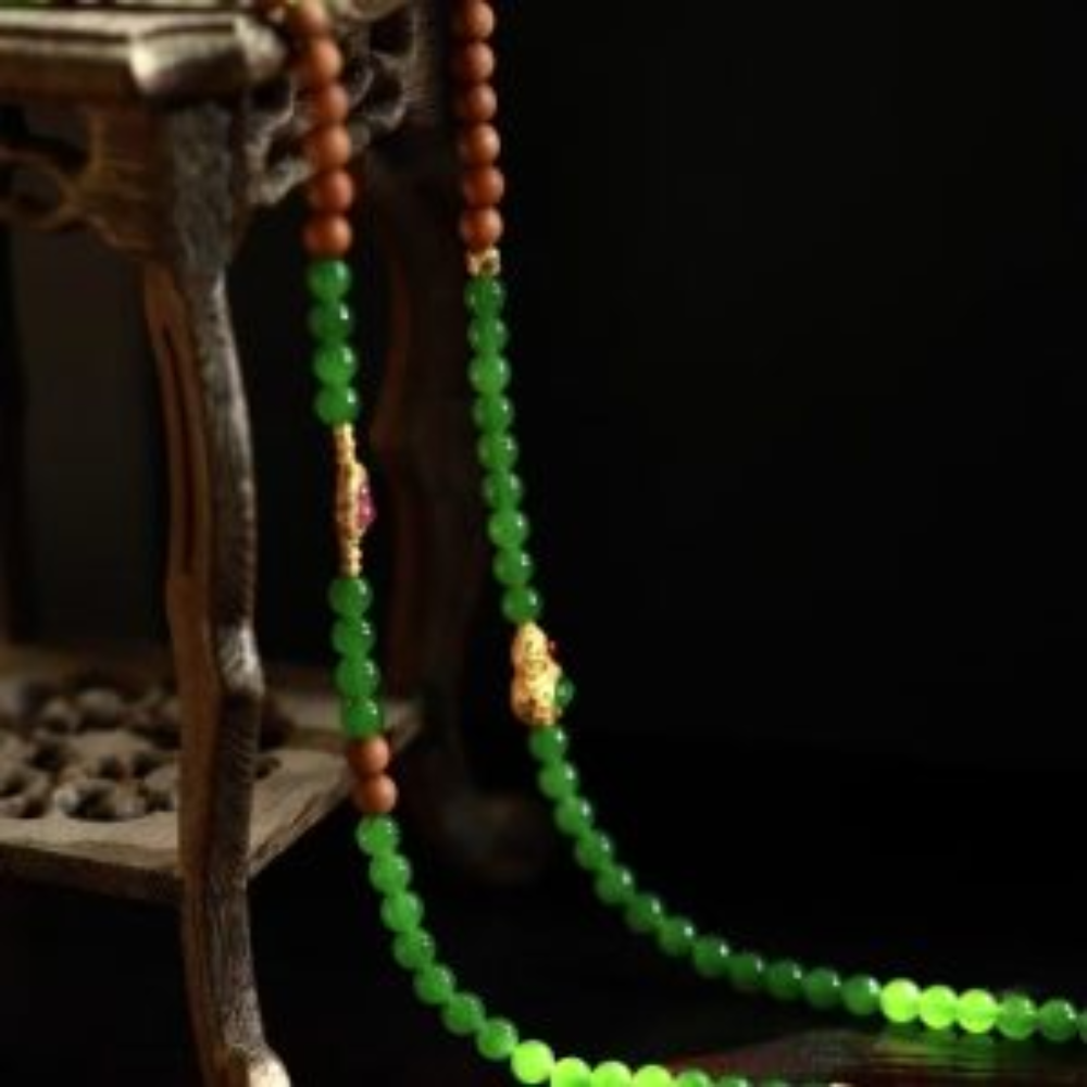 6mm Green Nephrite Jade Bead Necklace & Bracelet Designed Set - Image 8