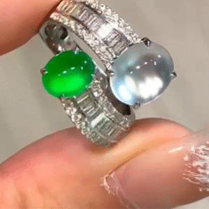 “Dual Serenity” Green and White Jadeite Ring