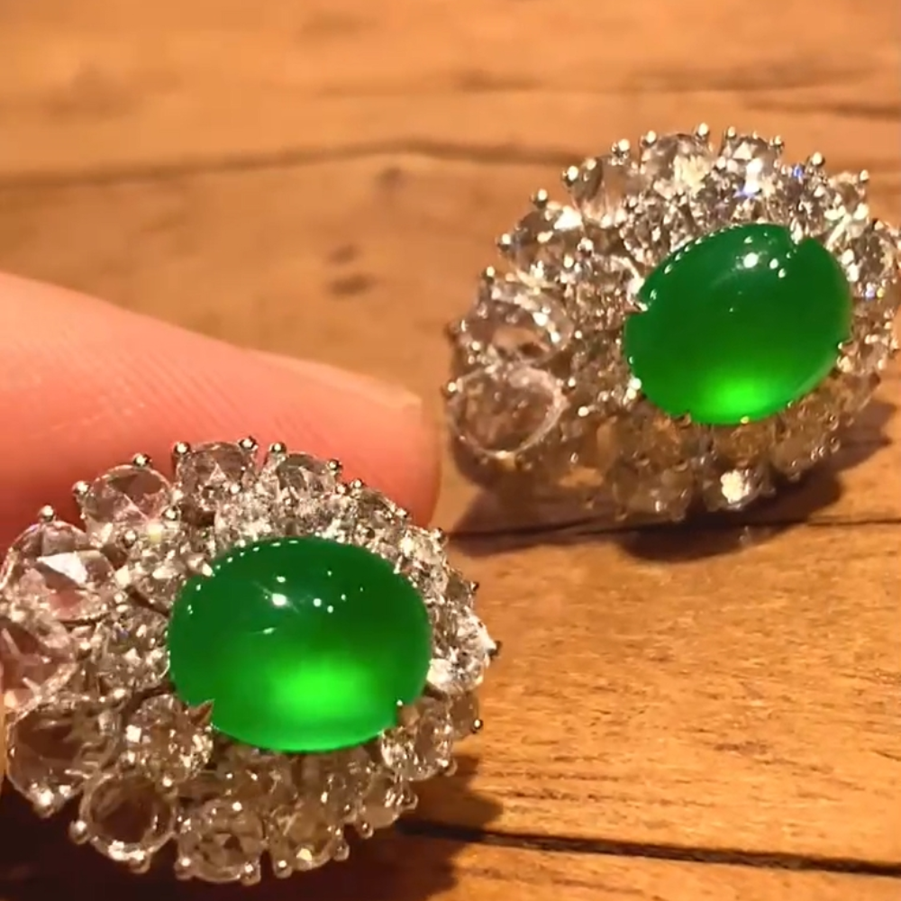 “Emerald Bloom” Green Jadeite Earrings - Image 3