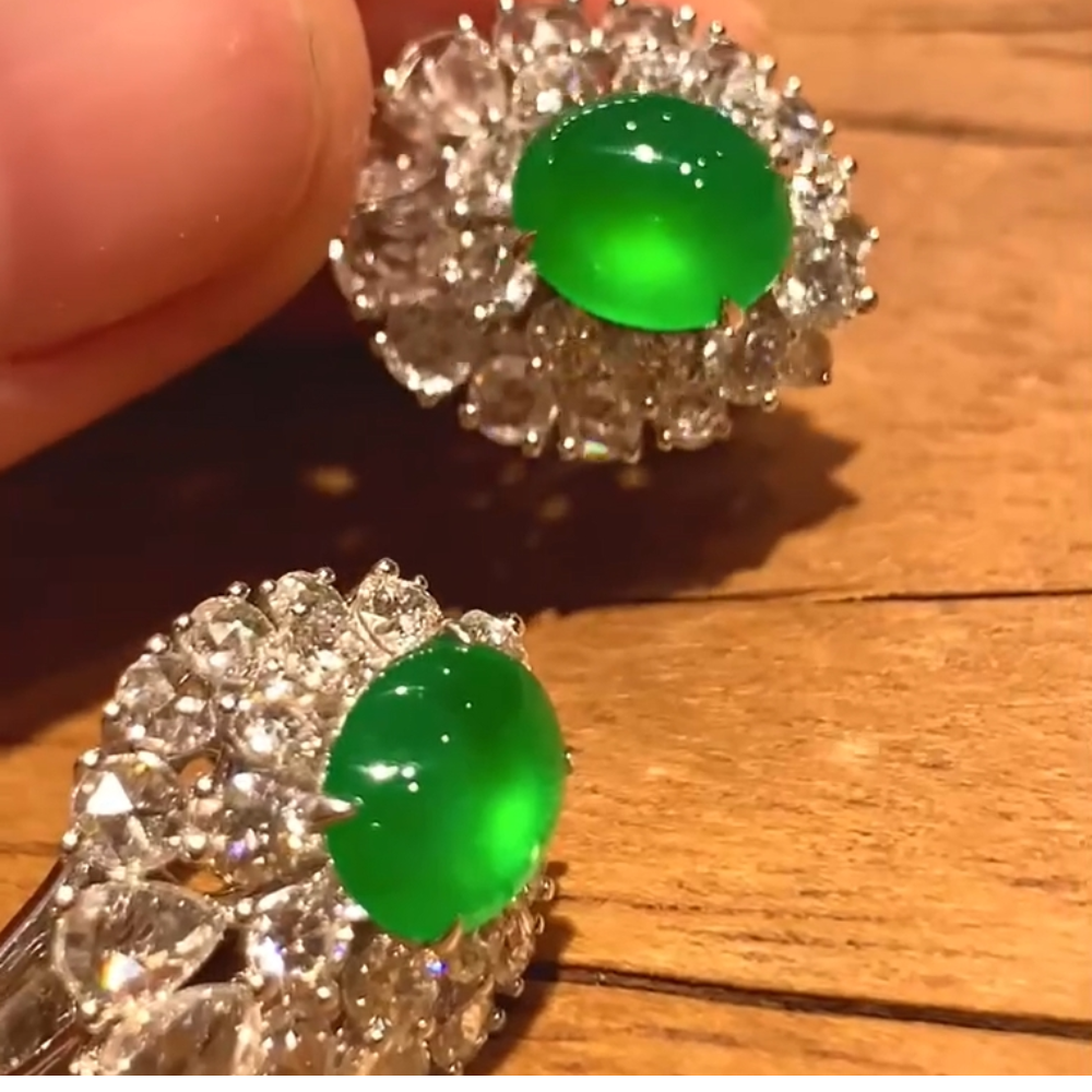 “Emerald Bloom” Green Jadeite Earrings