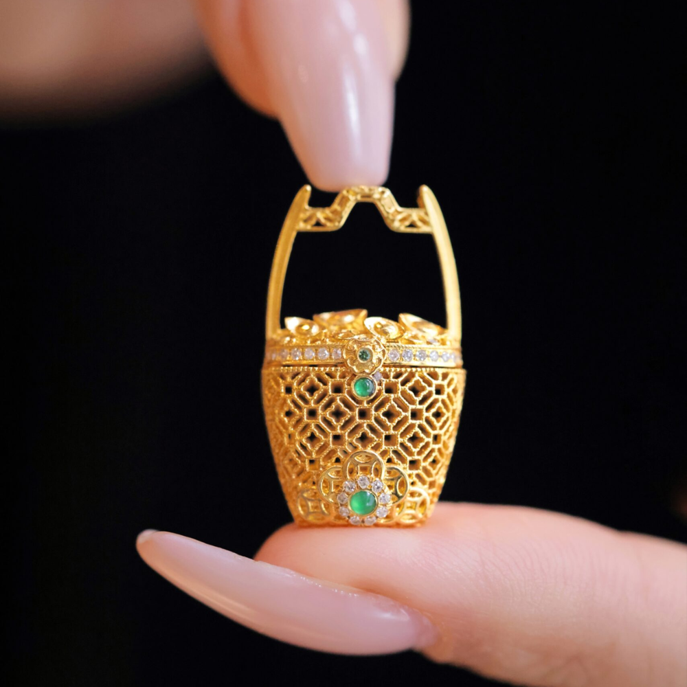 Gold Prosperity Barrel Pendant - Image 3
