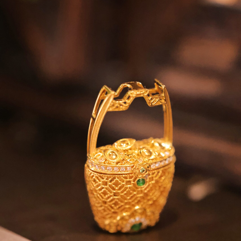 Gold Prosperity Barrel Pendant