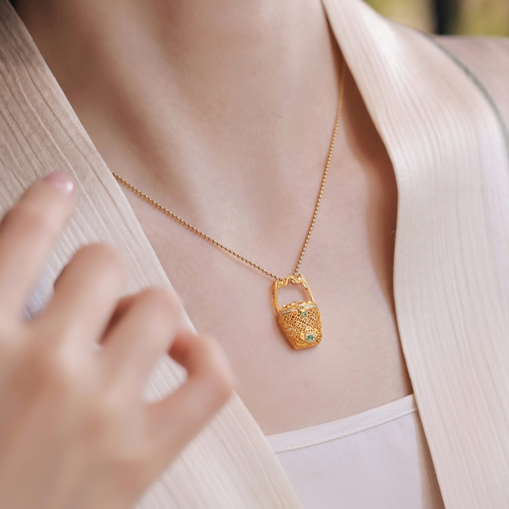 Gold Prosperity Barrel Pendant - Image 6