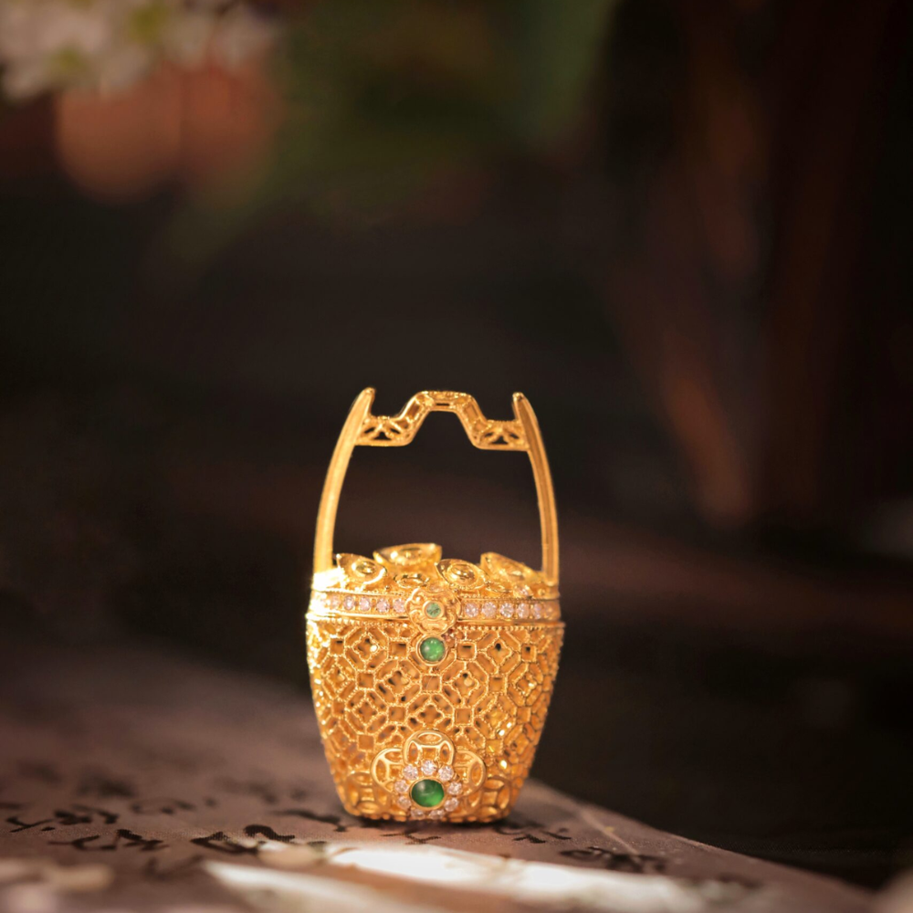 Gold Prosperity Barrel Pendant - Image 2