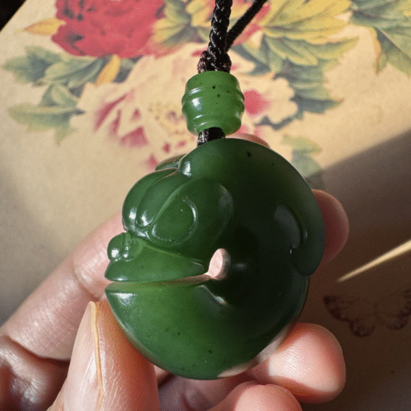 Green Nephrite Jade Pig Dragon Pendant - Image 3