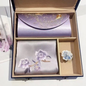 Hand-Embroidered Silk Scarf & Clutch Set