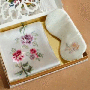 Hand-Embroidered Silk Scarf & Sleep Mask Set