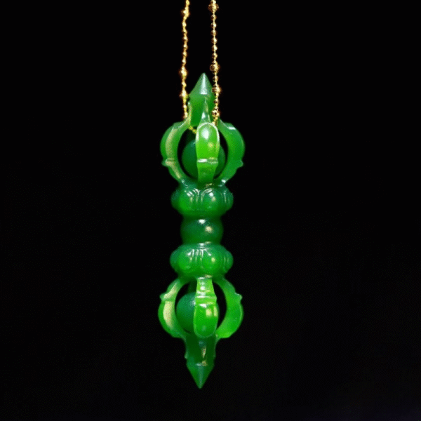Handcrafted Green Nephrite Jade Vajra (金刚杵)