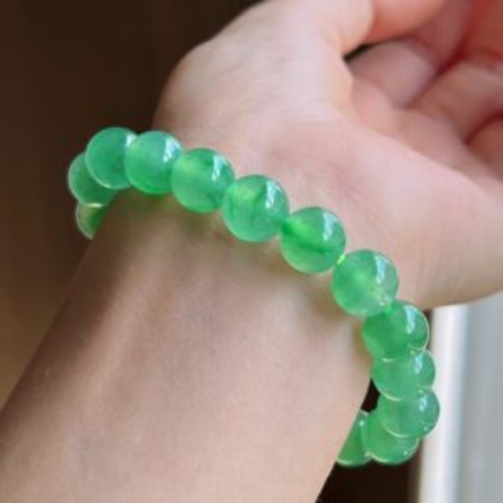 Icy Sweet Green Round Bead Jadeite Bracelet - Image 3