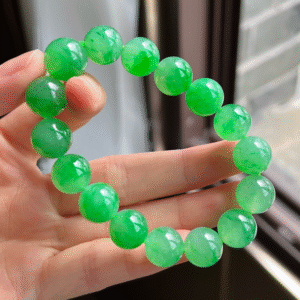 Icy Vibrant Green Round Bead Jadeite Bracelet