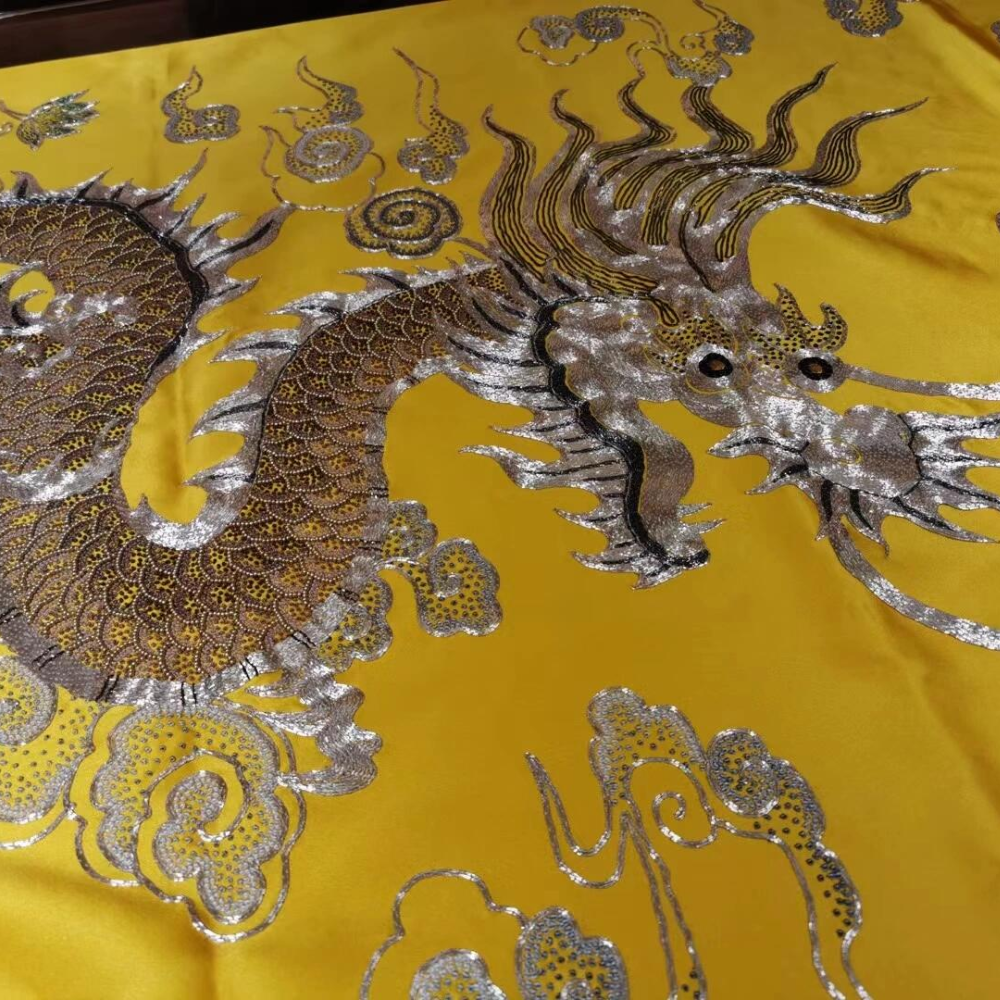 Imperial Dragon & Phoenix Hand-Embroidered Silk Shawl - Image 10