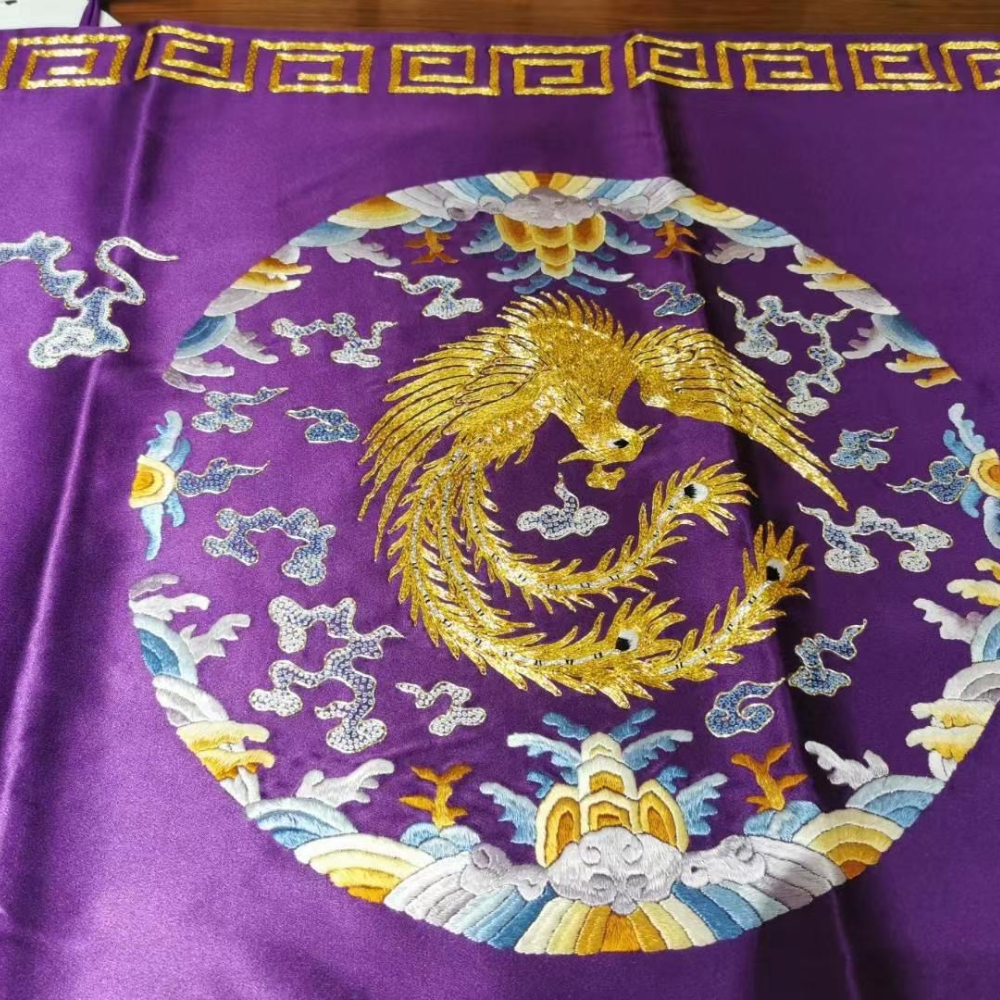 Imperial Dragon & Phoenix Hand-Embroidered Silk Shawl - Image 5
