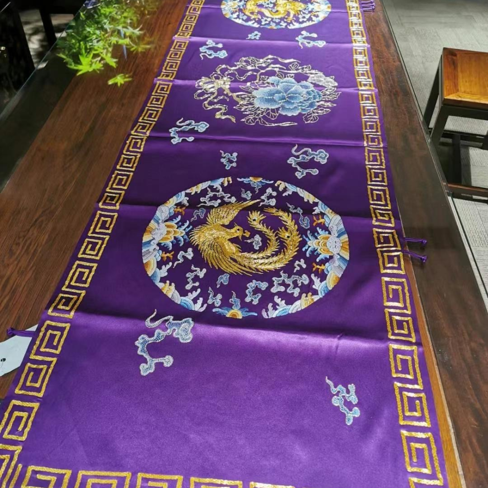 Imperial Dragon & Phoenix Hand-Embroidered Silk Shawl - Image 6