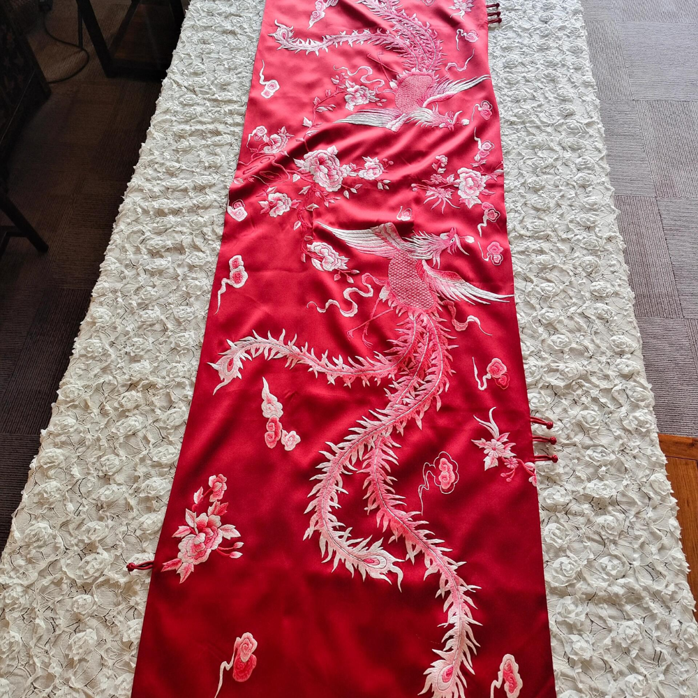 Imperial Dragon & Phoenix Hand-Embroidered Silk Shawl - Image 7