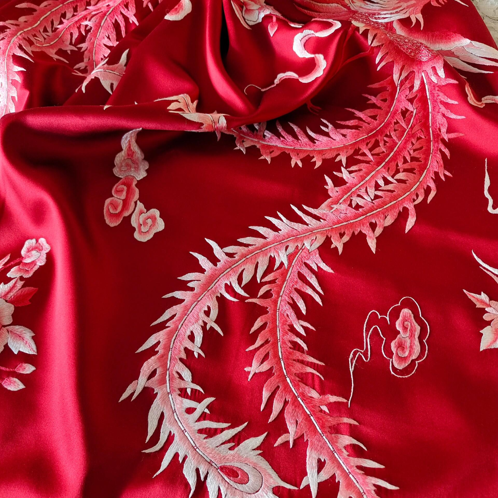 Imperial Dragon & Phoenix Hand-Embroidered Silk Shawl - Image 8