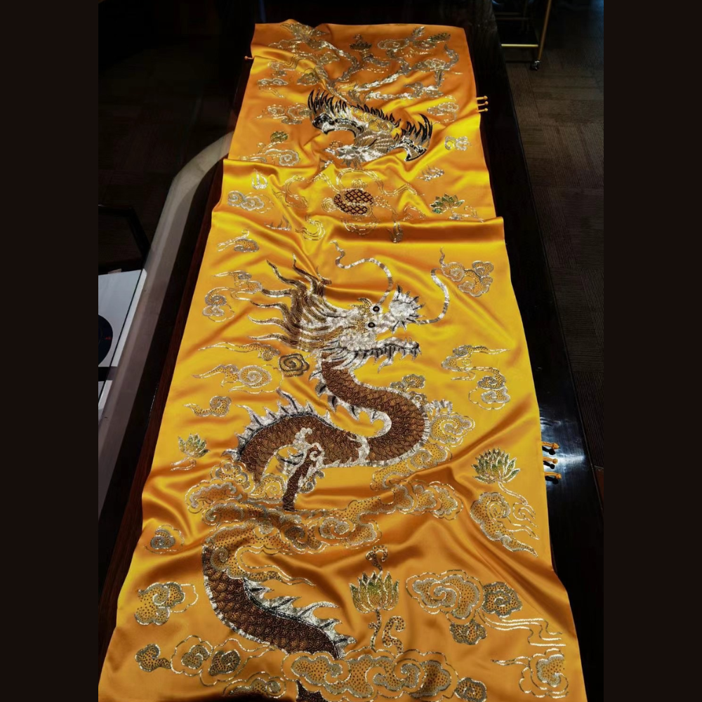 Imperial Dragon & Phoenix Hand-Embroidered Silk Shawl