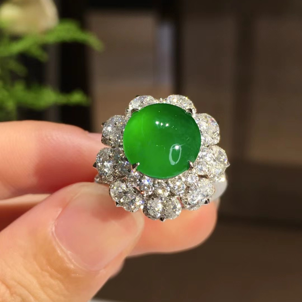 Imperial Green Jadeite Cabochon Ring