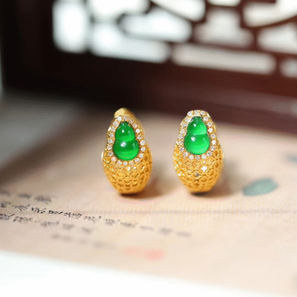 Lovely Gourd Jadeite Earrings - Image 2