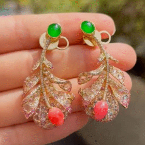 Luxurious Green Jadeite & Seashell Bead Earrings