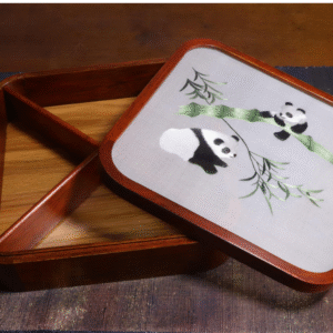 Silk Embroidered Square Huali Wood Box