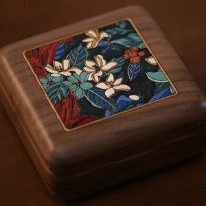 Wooden Jewelry Box with Hand-Painted Design