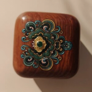 Wooden Ring Box with Hand-Painted Design