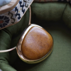 Yellow Soaked Lonely Stone – Gold Inlaid Jade Pendant